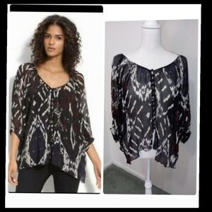 Oversized 100% vintage silk Kimono Style Cropped Blouse Tiger Lily Size Small